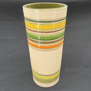 Rosenthal Netter Bitossi Striped Cylinder Pottery Vase MCM Italy Label